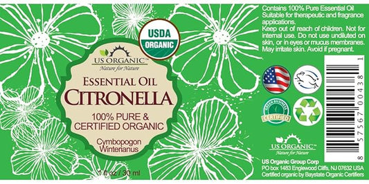 US Organic Citronella Essential Oil, USDA Certified, 100% Pure, 30 ml Pack of 2, Improved caps and droppers – Used for Skin Care, Many DIY Projects Like Candle Making and Much More