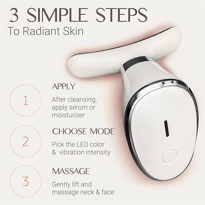 Red Light Face Massager Device 3-in-1 : Vibration, Gentle Heating, and 7-Color LED Light – Home Self-Care Tool for Skin Wellness (White)