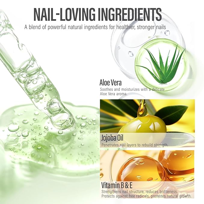 CHUCHU Nail Strengthener - Aloe Vera Nail Repair Growth Moisturizing Treatment - Natural Jojoba Vitamin B & E Cuticle Oil for Dry Cracked Nails