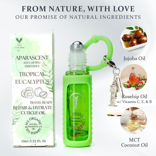Tropical Eucalyptus Organic Nail Cuticle Oil Pen with Jojoba, Coconut MCT, and Rosehip for Nail Hydration, Growth & Strength, Travel Size Keychain(0.34 Fl Oz)