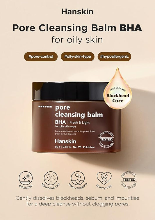 Hanskin BHA Pore Cleansing Balm, Gentle Blackhead Cleanser and Makeup Remover for Combination and Oily Skin [BHA/2.82 oz]