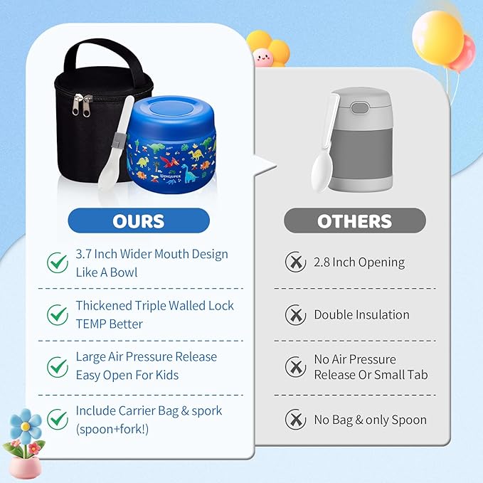 9oz Lunch Containers For Kids Adults - with Insulated Lunch Bag & BPA-Free Folding Spoon for School Office, Thermal Jar for Hot Food LeakProof, Wide Mouth Stainless-Steel Baby Food Jar Soup Container