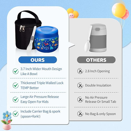 9oz Lunch Containers For Kids Adults - with Insulated Lunch Bag & BPA-Free Folding Spoon for School Office, Thermal Jar for Hot Food LeakProof, Wide Mouth Stainless-Steel Baby Food Jar Soup Container