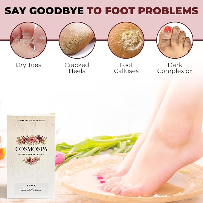 CosmoSpa Deluxe Six-Step Pedicure Set - 3 Pack, Premium Foot Care Kit for Ultimate Spa Experience at Home, Perfect for Relaxation and Rejuvenation (Green Tea & Honey)