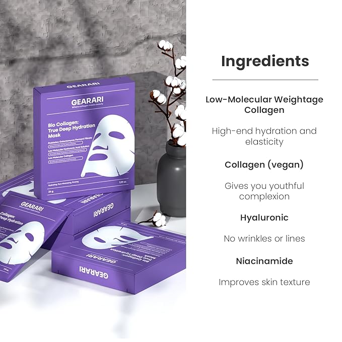 Collagen Face Real Deep Mask, Hydrating Overnight Hydrogel Mask, Pore Minimizing, Elasticity Improvement, 34g x4ea Bio-Collagen