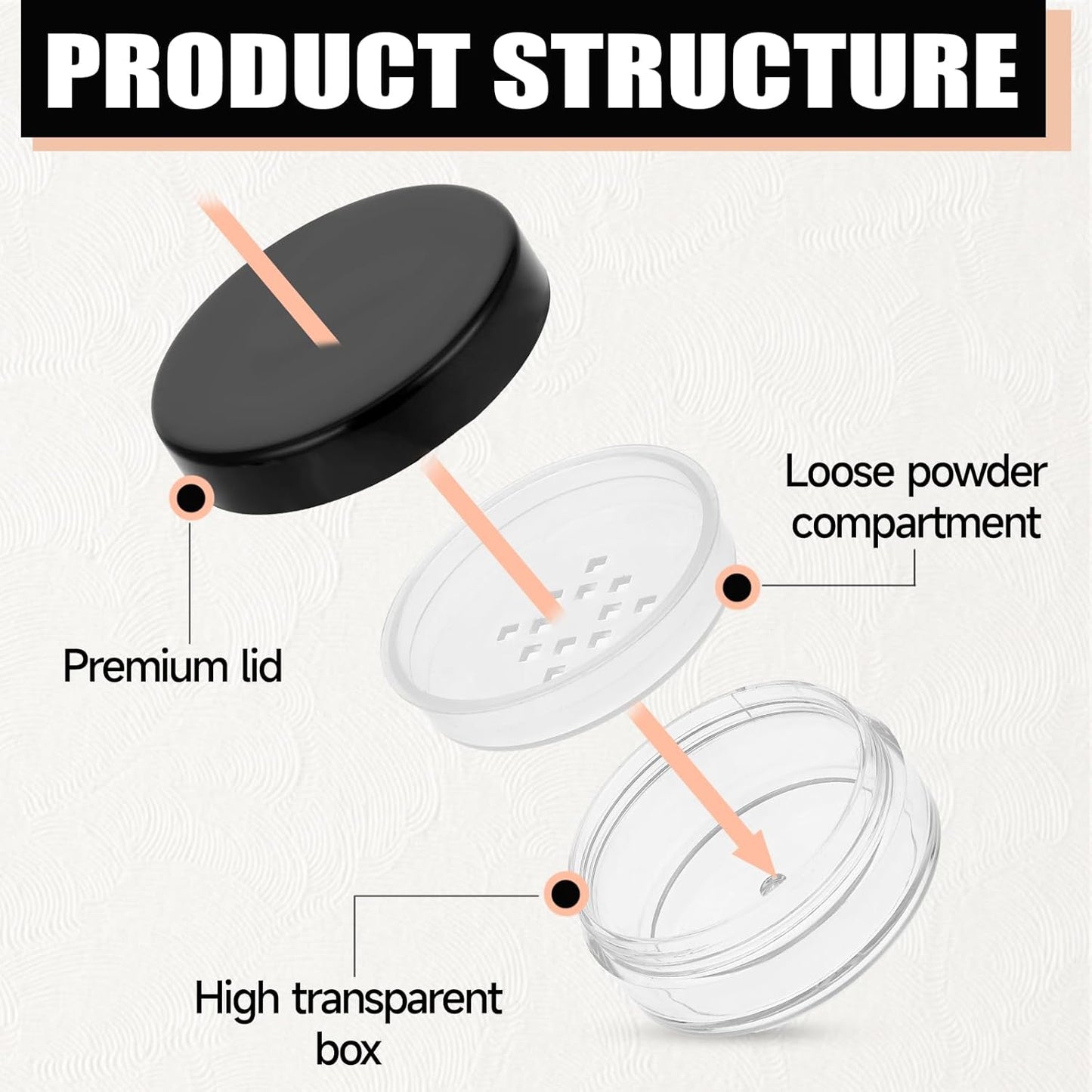 10 ml/ 0.34oz Refillable Loose Powder Container 4PCS Plastic Loose Powder Compact Container DIY Empty Makeup Powder Travel Container Case with Elasticated Net Sifter