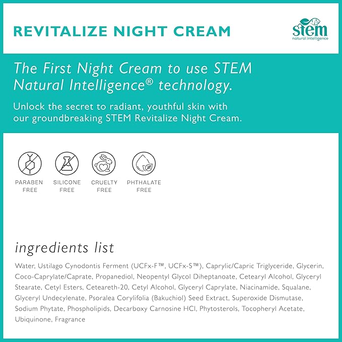 STEM Revitalize Night Cream, Facial Moisturizer, Luxury Skin Care, Face Moisturizer for Women, Peptides Serum, Antioxidant Support Overnight Face Mask & Cream, 1oz Bottle
