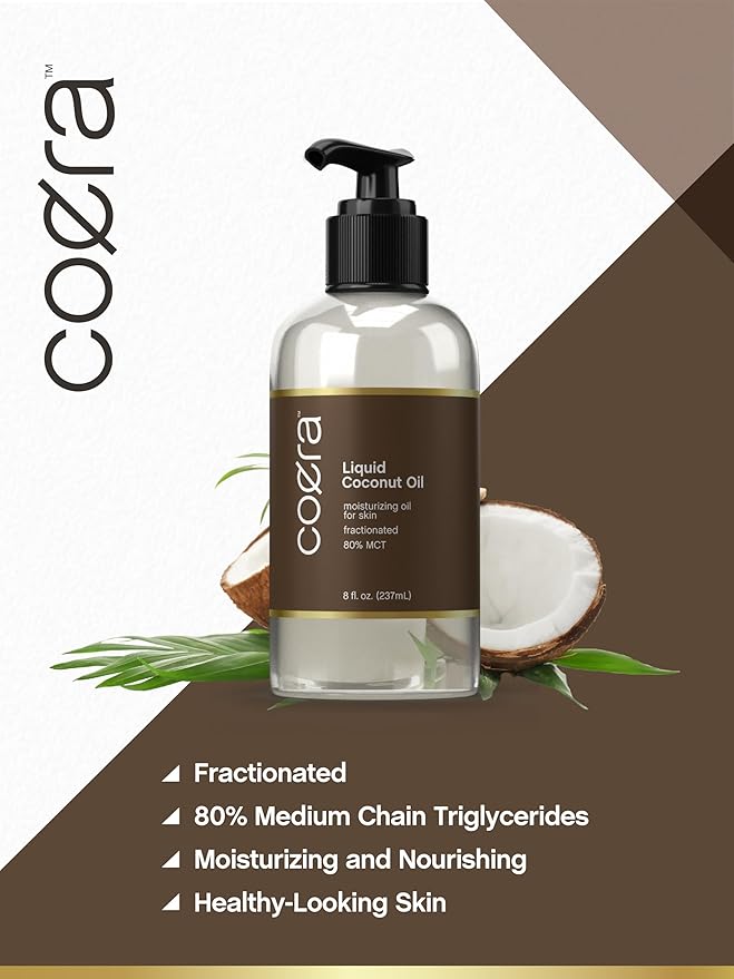 Coera Fractionated Coconut Oil | 8 fl oz | Liquid Moisturizing Oil for Skin | Free of Parabens, SLS, & Fragrances | Packaging May Vary