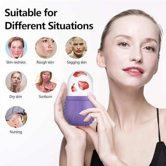 Ice Roller for Face and Eye, Silicone Ice Facial Roller Ice Holder, Face Ice Mold Skin Care, Face Icers Reusable Ice Cube Roller for Shrink Pores Anti Wrinkle Reduce Puffiness, Purple