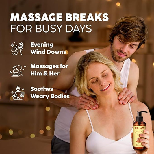 Kukka Relax Massage Oil for Massage Therapy - 6.76 Fl Oz - 100% Pure Natural Full Body Oil Relaxing, Warming for Women & Men, with Lavender, Jojoba, Rose Geranium & Vitamin E