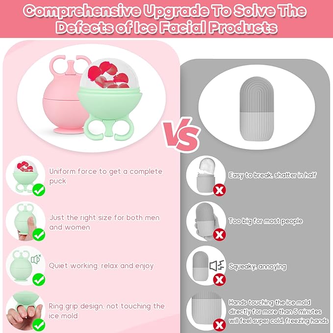 2 Pack Ice Face Roller Facial Gua Sha Tool Ice Roller for Face Beauty Gifts Ice Cube Roller Facial Ice Mold (Pink Green)