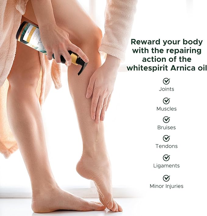 Arnica Massage Oil for Massage Therapy by WHITESPIRIT Sore Muscle Massage Oil for Body, Lavender & Peppermint, Infused with Collagen & Stem Cell, 10oz/300ml