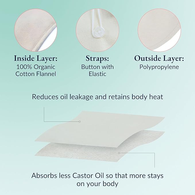 QUEEN OF THE THRONES Castor Oil Pack for Breast (Large) - Heatless, Less-Mess, Reusable - Organic Cotton Flannel, Comfort Fit, Soft Straps & Naturopathic Doctor Designed (Castor Oil Sold Separately)