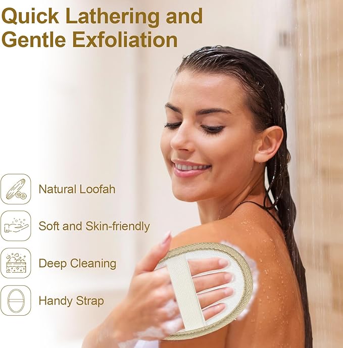 Loofah Exfoliating Body Scrubber (2 Pack), Natural Body Scrubbers for Shower Exfoliator, 100% Natural Lufa Bath Scrub Loofa Sponge Pad, Large Lufas for Men and Women Loufa Biodegradable Luffa Brown