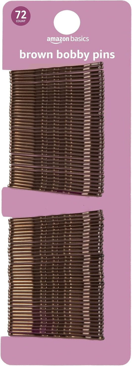 Amazon Basics Bobby Pins, Brown Hair Pins for all Hair types, 72 Count