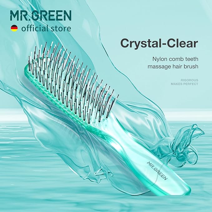 MR.GREEN Hair Brush Crystal Scalp Massage Combs Volumizing Hair Styling Fine Tooth Detangling Tool For Long Wet Dry Hair Women Gift (Green, Large)