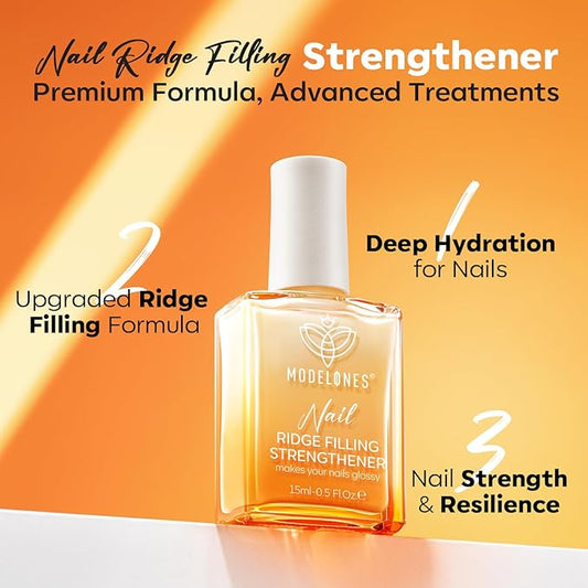 modelones Nail Strengthener Ridge Filler for Nails White Nail Polish Nail Repair for Thin and Damaged Nails Growth Treatment 15ml