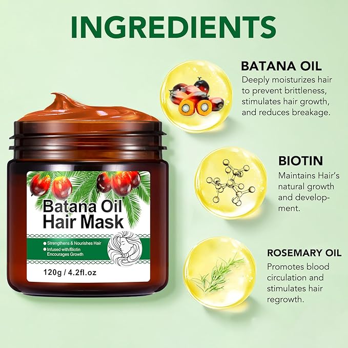 Batana Oil Hair Mask (4.2 Fl Oz) - Deep Conditioning Treatment for Strengthening, Nourishing & Repairing Dry, Damaged & Frizzy Hair of All Types