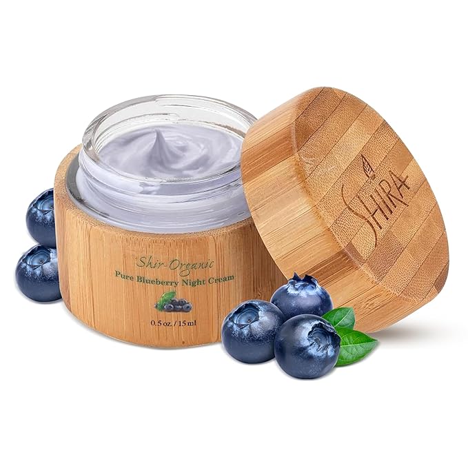 Shir Organic Blueberry Night Cream for Nourished, Wrinkle-Free, Radiant Skin. Moisturizer Face Cream with Anti-Aging Formula keeps Skin Hydrated, Facial Skin Care Product (15ml)