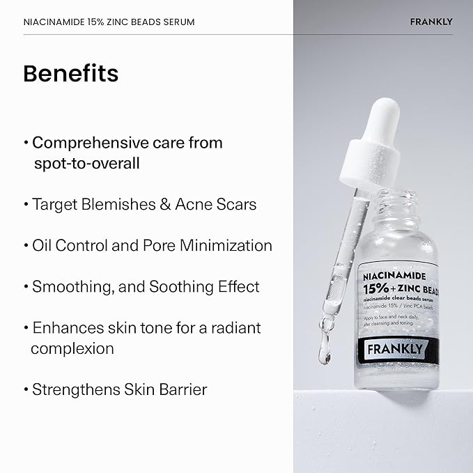 FRANKLY Niacinamide 15% & Zinc Beads Serum Jumbo: Acne & Dark Spots Care, Oil Control, Even Skin Texture & Glow | Vegan & Cruelty-Free | Non-Comedogenic All skin types Korean Skincare | 2.02 fl.oz