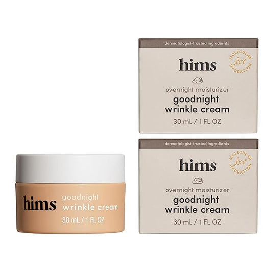 hims Goodnight Wrinkle Cream for Men, 2 Pack - Hydrating Men's Face Moisturizer with Hyaluronic Acid, Shea Butter & Caffeine - Reduces Wrinkles While You Sleep - 2 x 1 fl oz