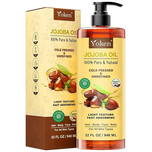 32 fl oz (EWG Verified) 100% Pure Jojoba Carrier Oil - Unrefined, Hexane-Free, Cold Pressed for Skin, Face, Hair, Nails, and Massage