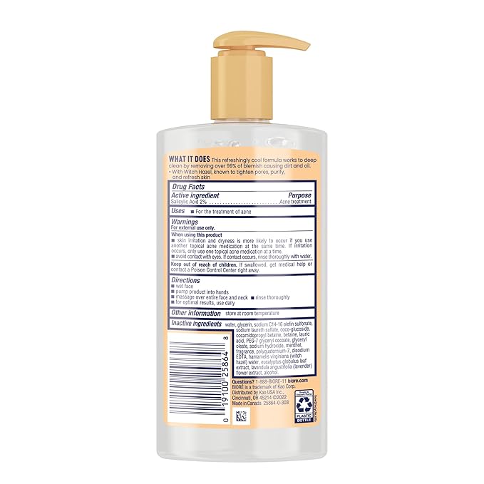 Bioré Clear & Breathable Cooling Cleanser with Witch Hazel, Acne Treatment for Face, Face Scrub for Oily Skin, Salicylic Acid Cleanser, 6.77 Oz