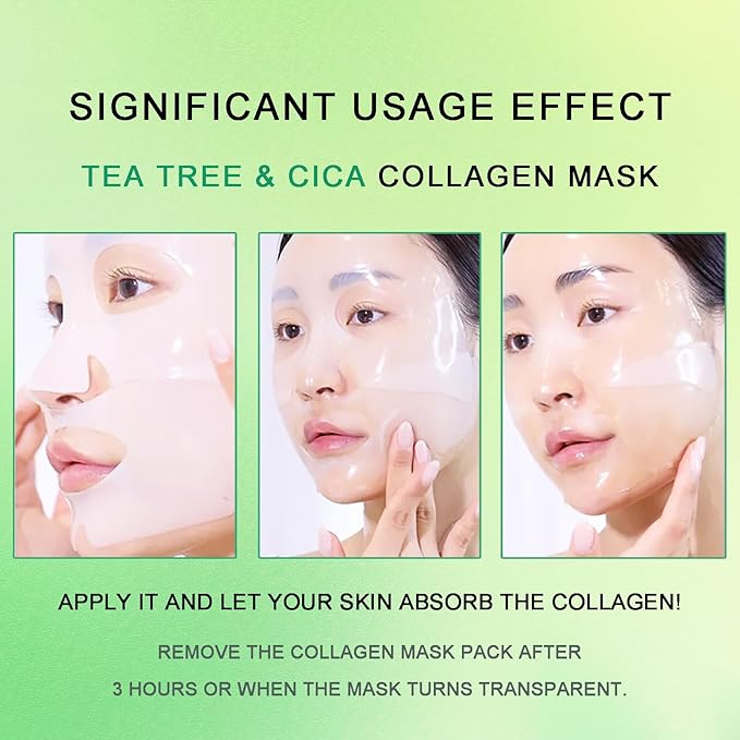 Deep Collagen Overnight Face Mask - Tea Tree CICA Hydrating Overnight Hydrogel Mask, Collagen Overnight Mask Anti Wrinkle Lifting, Collagen Face Mask Improve Elasticity, Firming (Green)