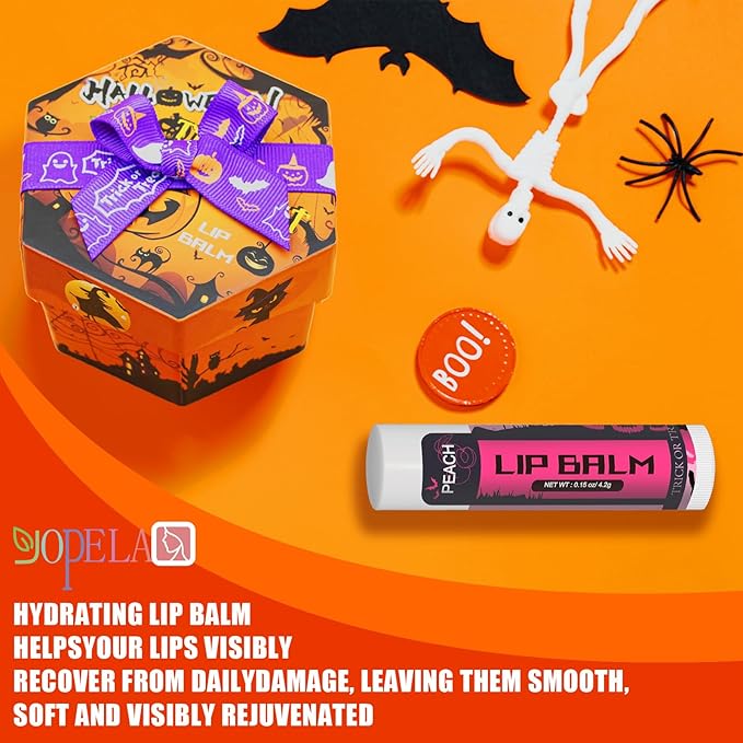 Yopela 19 Pack Halloween Natural Lip Balm Bulk with Vitamin E and Coconut Oil Lip Care Set - Moisturizing, Soothing, and Repairing Dry and Chapped Lips - 18 Flavors - Non-GMO