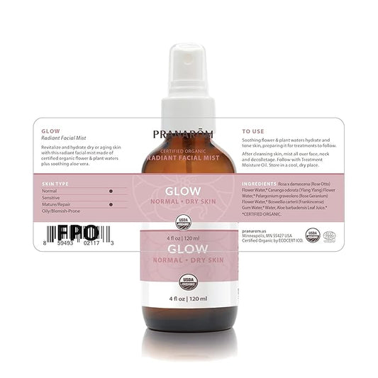 Facial Mist (4oz / 120ml) - 100% Pure & Natural Essential Oil Facial Mist for Dry Skin Hydration & Toning (Glow (Dry Skin))
