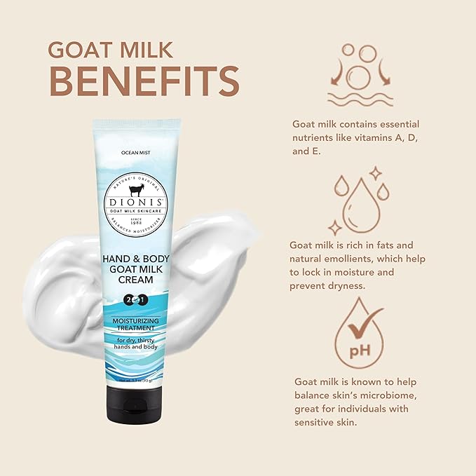 Dionis Goat Milk Skincare Scented Hand & Body Cream - Travel Size Lotion For Hydrating & Moisturizing Dry and Sensitive Skin, Cruelty Free, Paraben Free Made in The USA, Ocean Mist, 3.3 oz