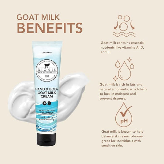 Dionis Goat Milk Skincare Scented Hand & Body Cream - Travel Size Lotion For Hydrating & Moisturizing Dry and Sensitive Skin, Cruelty Free, Paraben Free Made in The USA, Ocean Mist, 3.3 oz