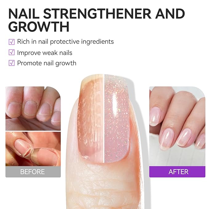 Women Nail Strengthener Protein for Daily: Glittering Pearl Gelike EC 6 in 1 Nail Treatment for Weak and Damaged Nails Everyday - Nail Polish Hardener for Home Salon Travel Spa Gift