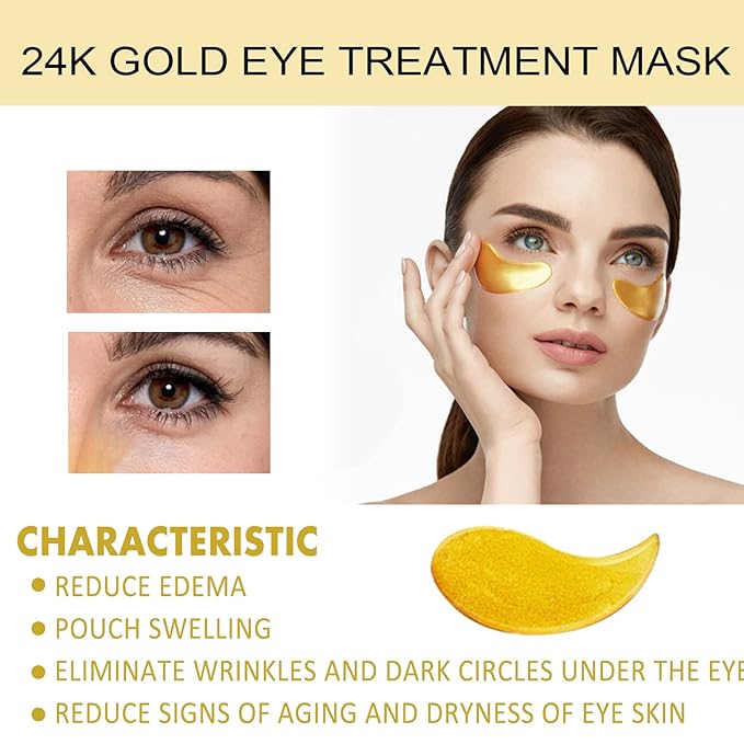 Q.Z.Art 60 Pcs 24K Gold Under Eye Patches, Anti-Aging Eye Mask Infused with Collagen and Hyaluronic Acid - Reduce Dark Circles, Puffiness, and Wrinkles