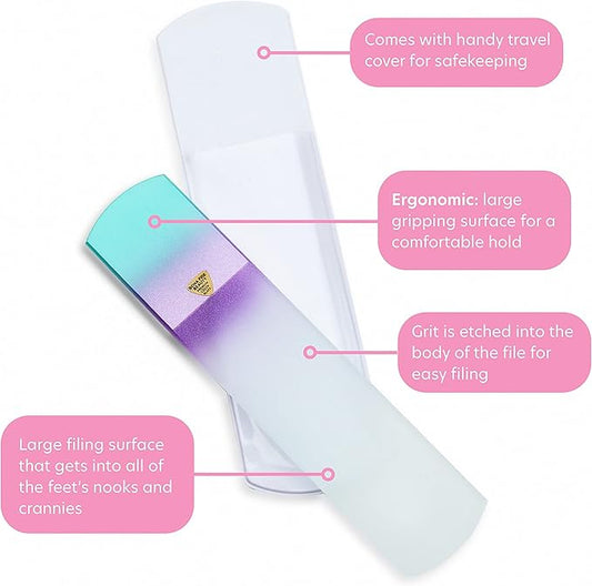 BONA FIDE BEAUTY Czech Glass Dual-Sided Glass Foot File, Scraper, and Rasp. Luxurious Self-Care Gift for Women
