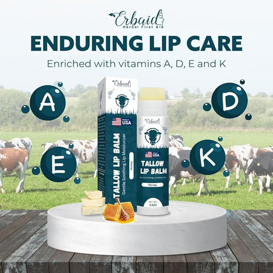 Beef Tallow Lip Balm – Natural Tallow Beeswax Chapstick – Hydrating Moisturizer Grass Fed Bison Tallow Balm Lip Care – Soothes Chapped, Dry Lips, Sensitive Skin – Long Lasting & Vitamin Rich USA-Made