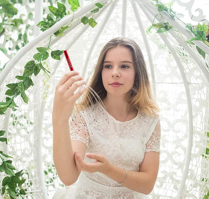 USAGA 28 Fingers Head Scratcher, Head Massager, Scalp Massager for Scalp Body Relaxing (Red)