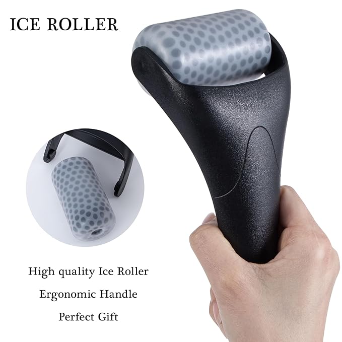 Ice Facial Roller for Face and Eyes - Puffiness Relief, Skin Care, Reduce Pain and Wrinkles Face Massager Tools for Men and Women - Self Care Gift, Black