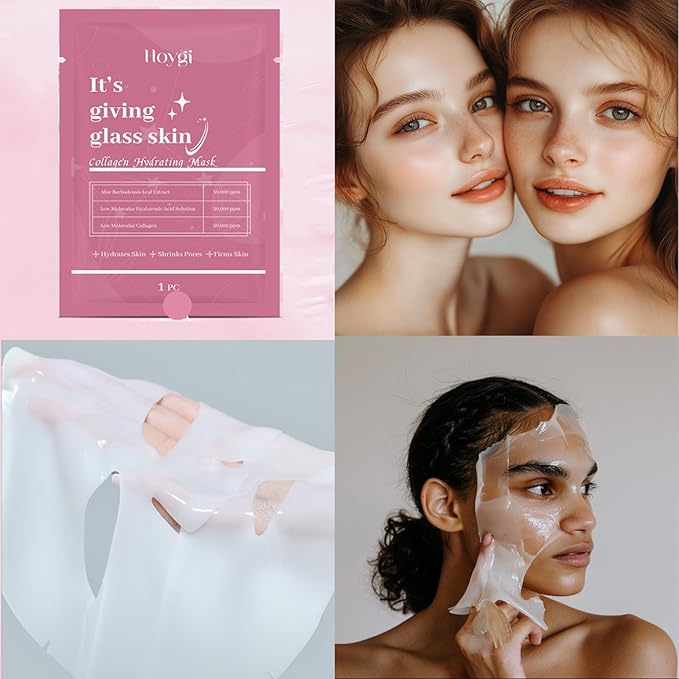4Pack Hydrating Collagen Face Mask for Korean Glass Skin – Firming and Wrinkle Reduction Sheet Mask for Youthful, Firming, Bio-Collagen Facial Mask for All Skin Types