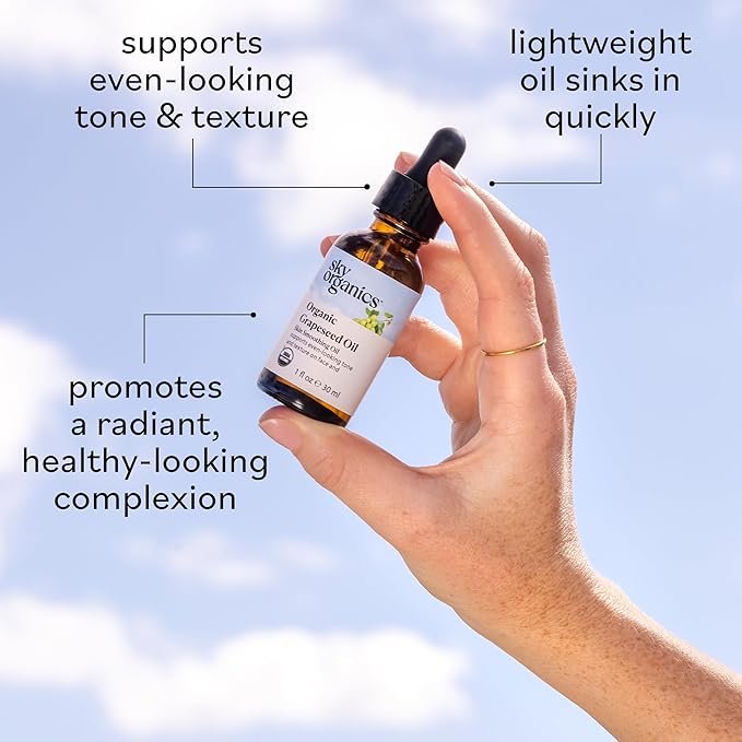 Sky Organics Organic Grapeseed Oil, Skin Smoothing Oil To Support Healthy and Even-Looking Skin Tone and on Face and Body, Suitable for All Skin Types, 100% Pure & Cold-Pressed 1 Fl Oz
