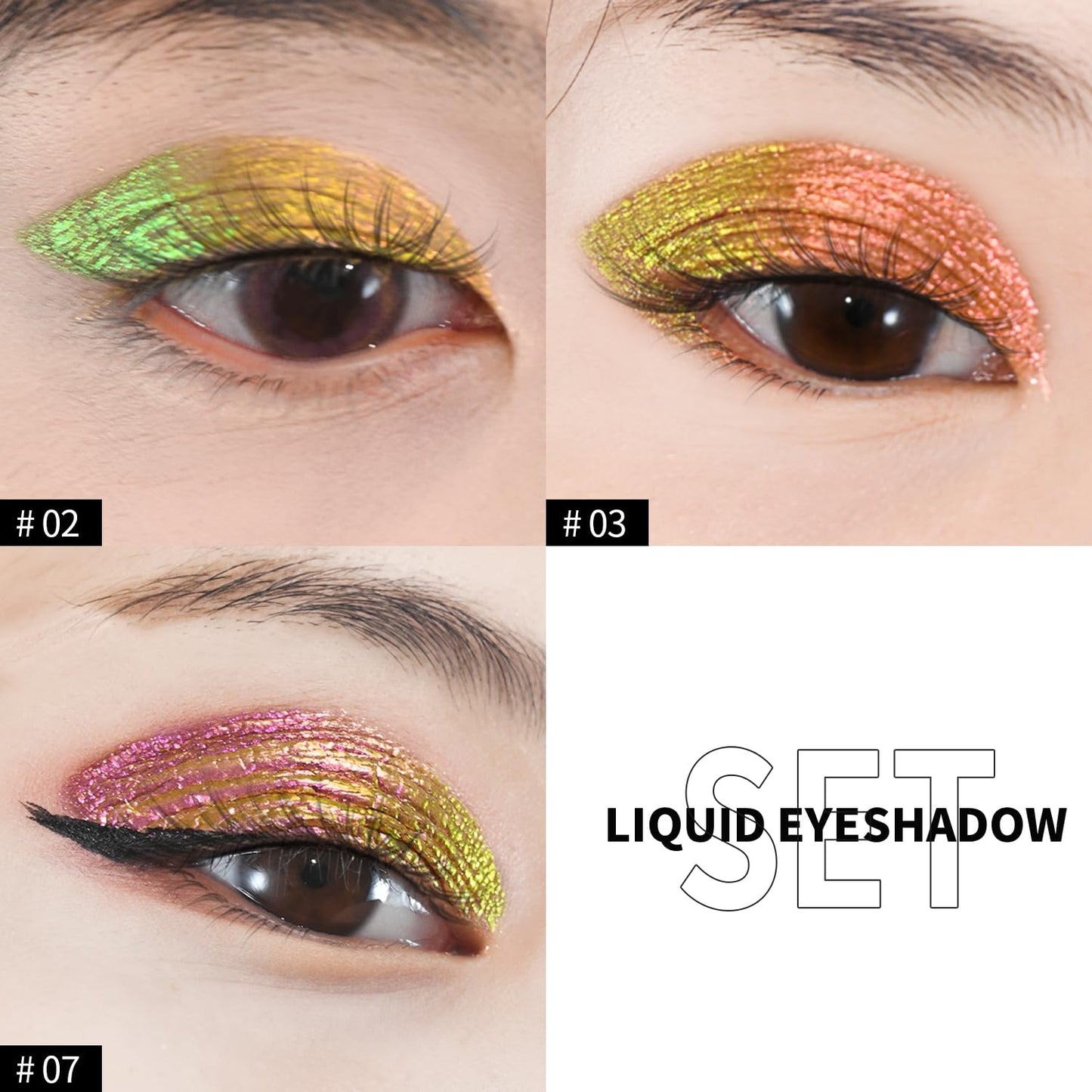 CHARMACY 3 Pcs Multichrome Liquid Metallic Eyeshadow, Chameleon Shifting Color, Holographic Glitter Eyeshadow, Long Lasting Wear, Vegan Eye Topper for Party, Daily Makeup #301