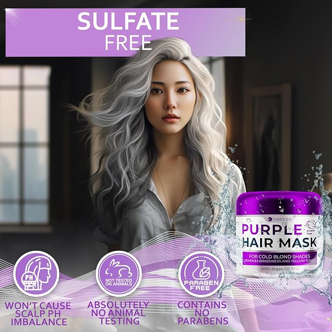 Purple Hair Mask - Deep Conditioner and Toner for Blonde, Brassy Hair - Hydrating Repair and After Bleach Treatment for Damaged and Dry Hair - Moisture Conditioning for Bleached Women and Men