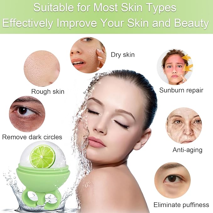 2 Pack Ice Roller for Face, Ice Face Roller for Eye Neck Body, Ice Cube Roller Massager Gua Sha Tool, Eliminates Puffiness, Reusable Facial Ice Mold, De-Puff Eye Bags, Beauty Care (Pink and Green)