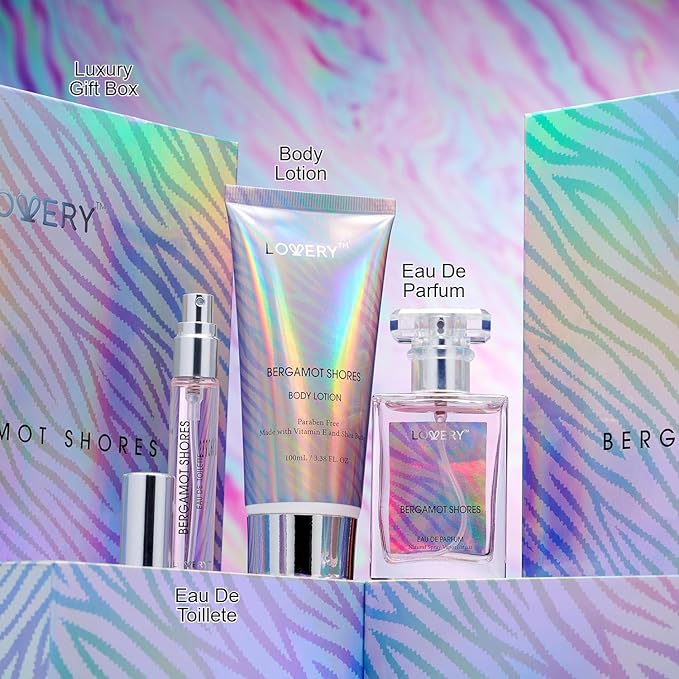 Mothers Day Gifts for Mom from Daughter - Bergamot Shores Spa Kit with Perfume, Body Lotion & Eau de Toilette Spray - Self Care Gifts for Women and Men - Birthday Gifts for Mom - Bath and Body Gift