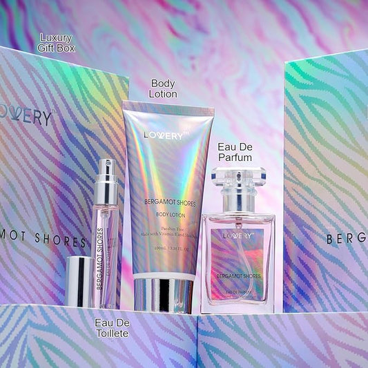 Mothers Day Gifts for Mom from Daughter - Bergamot Shores Spa Kit with Perfume, Body Lotion & Eau de Toilette Spray - Self Care Gifts for Women and Men - Birthday Gifts for Mom - Bath and Body Gift
