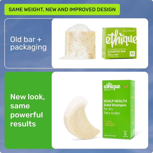 Ethique Scalp Health Shampoo Bar for itchy, dry, flaky scalps with Oatmeal - Plastic-Free, Vegan, Cruelty-Free, 3,88 oz - Formerly Heali Kiwi