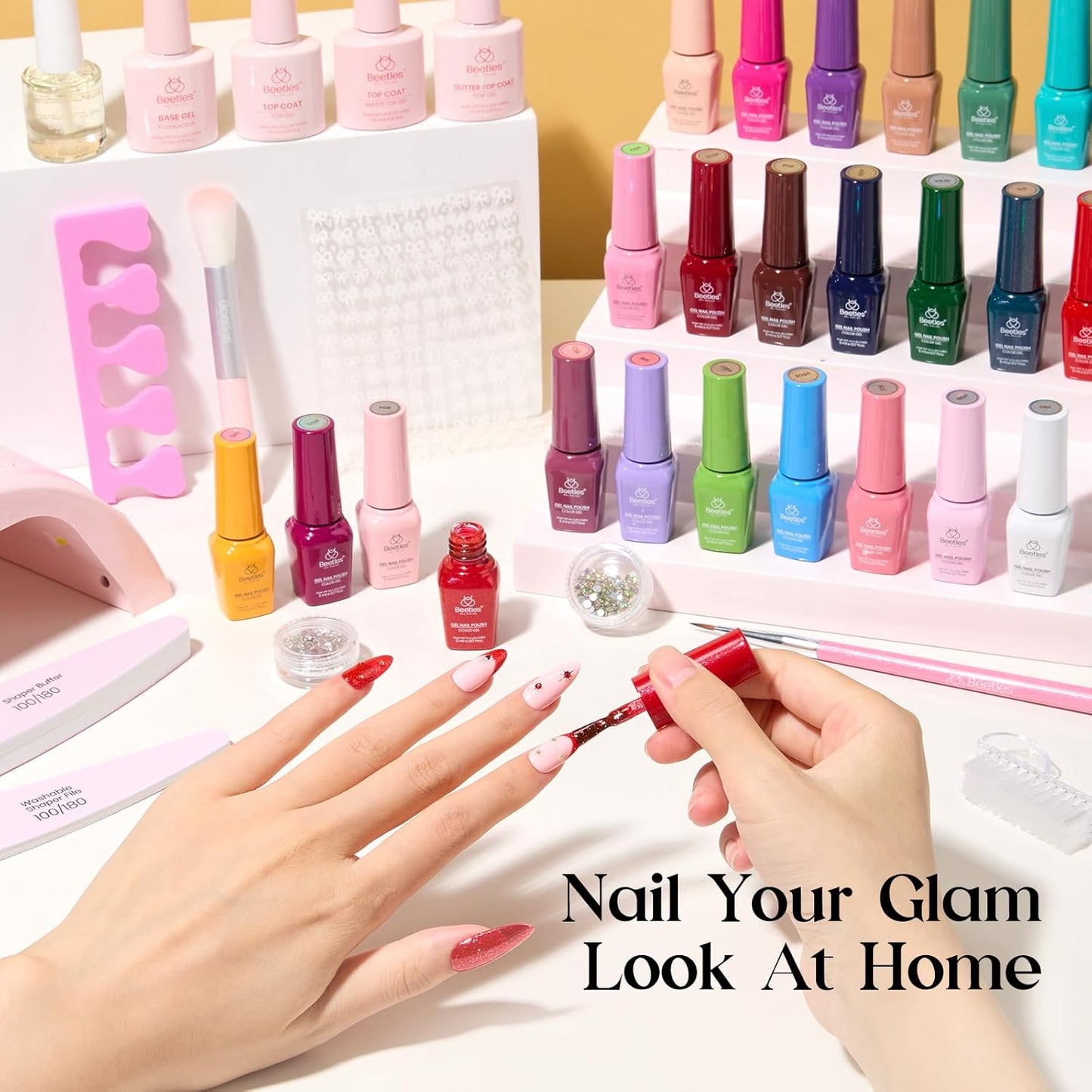 Beetles Gel Nail Polish Kit with U V Light - 25 Colors 51 Pcs Gel Polish Kit One Color One Bottle with Top &Base Coat Beauty Must Have DIY Salon Imprints of Time Collection Gifts for Women Teen Girls