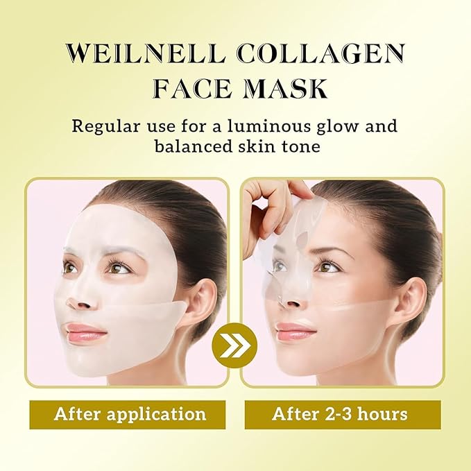 Bio-Collagen Overnight Collagen Face Mask, Deep Collagen Anti-Wrinkle Lifting Glass Glow Face Mask for Moisturizing, Firming, Glowing Skin Care, Bio Collagen Sheet Mask for All Skin Types, 8 Packs