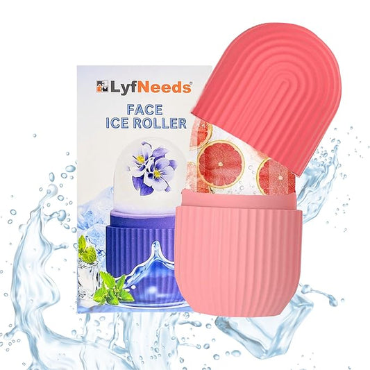 Ice Roller for Face, Eyes & Neck – Reusable Silicone Ice Mold for De-Puffing, Skin Care & Facial Massage (Pink)