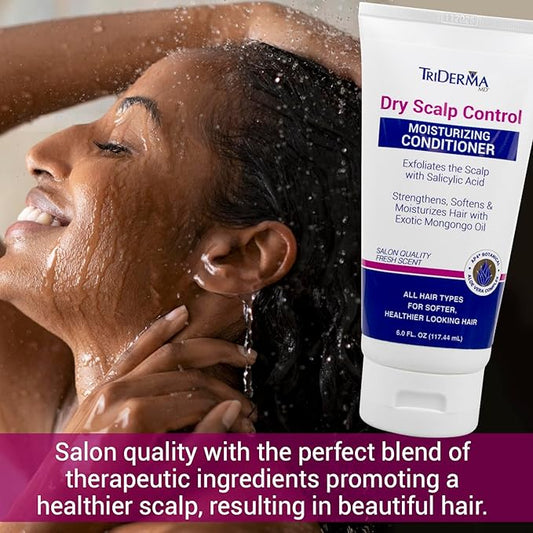 TriDerma Dry Scalp Control Deep Moisturizing Hair Conditioner - Salon Quality Treatment - Salicylic Acid, Exfoliates, Nourishes & Strengthens Hair - Exotic Mongongo & Rosemary Oil - 6 oz